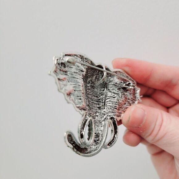 Brand New 2 In 1 Grey Silver Elephant Rhinestone Brooch Pin & Pendant - Picture 8 of 10